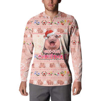 Moodeng Christmas Button Sweatshirt Cute Hippo Holiday with Pastel Floral Festive Vibes - Wonder Print Shop