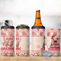 Moodeng Christmas 4 in 1 Can Cooler Tumbler Cute Hippo Holiday with Pastel Floral Festive Vibes - Wonder Print Shop