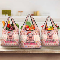 Moodeng Christmas Grocery Bag Cute Hippo Holiday with Pastel Floral Festive Vibes - Wonder Print Shop