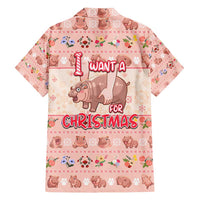 Moodeng Christmas Hawaiian Shirt Cute Hippo Holiday with Pastel Floral Festive Vibes - Wonder Print Shop