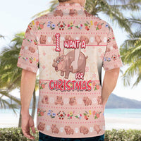 Moodeng Christmas Hawaiian Shirt Cute Hippo Holiday with Pastel Floral Festive Vibes - Wonder Print Shop