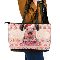 Moodeng Christmas Leather Tote Bag Cute Hippo Holiday with Pastel Floral Festive Vibes - Wonder Print Shop