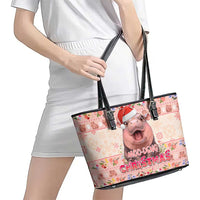 Moodeng Christmas Leather Tote Bag Cute Hippo Holiday with Pastel Floral Festive Vibes - Wonder Print Shop