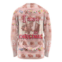 Moodeng Christmas Long Sleeve Shirt Cute Hippo Holiday with Pastel Floral Festive Vibes - Wonder Print Shop
