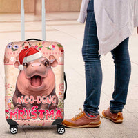 Moodeng Christmas Luggage Cover Cute Hippo Holiday with Pastel Floral Festive Vibes - Wonder Print Shop