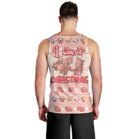Moodeng Christmas Men Tank Top Cute Hippo Holiday with Pastel Floral Festive Vibes - Wonder Print Shop