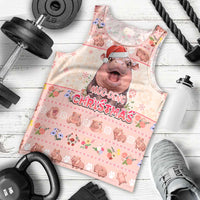 Moodeng Christmas Men Tank Top Cute Hippo Holiday with Pastel Floral Festive Vibes - Wonder Print Shop