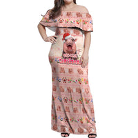 Moodeng Christmas Off Shoulder Maxi Dress Cute Hippo Holiday with Pastel Floral Festive Vibes - Wonder Print Shop