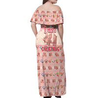 Moodeng Christmas Off Shoulder Maxi Dress Cute Hippo Holiday with Pastel Floral Festive Vibes - Wonder Print Shop