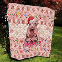 Moodeng Christmas Quilt Cute Hippo Holiday with Pastel Floral Festive Vibes - Wonder Print Shop