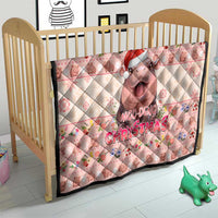 Moodeng Christmas Quilt Cute Hippo Holiday with Pastel Floral Festive Vibes - Wonder Print Shop