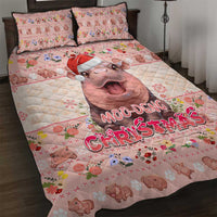 Moodeng Christmas Quilt Bed Set Cute Hippo Holiday with Pastel Floral Festive Vibes - Wonder Print Shop