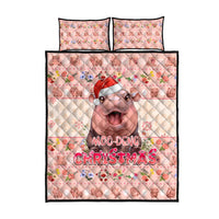 Moodeng Christmas Quilt Bed Set Cute Hippo Holiday with Pastel Floral Festive Vibes - Wonder Print Shop