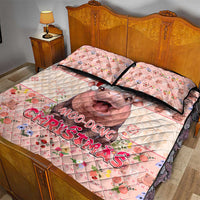 Moodeng Christmas Quilt Bed Set Cute Hippo Holiday with Pastel Floral Festive Vibes - Wonder Print Shop