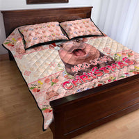 Moodeng Christmas Quilt Bed Set Cute Hippo Holiday with Pastel Floral Festive Vibes - Wonder Print Shop