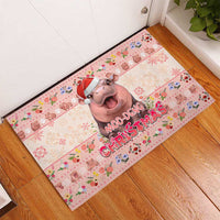 Moodeng Christmas Rubber Doormat Cute Hippo Holiday with Pastel Floral Festive Vibes - Wonder Print Shop