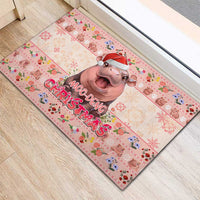 Moodeng Christmas Rubber Doormat Cute Hippo Holiday with Pastel Floral Festive Vibes - Wonder Print Shop