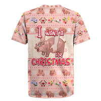 Moodeng Christmas Rugby Jersey Cute Hippo Holiday with Pastel Floral Festive Vibes - Wonder Print Shop
