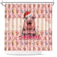 Moodeng Christmas Shower Curtain Cute Hippo Holiday with Pastel Floral Festive Vibes - Wonder Print Shop