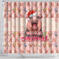 Moodeng Christmas Shower Curtain Cute Hippo Holiday with Pastel Floral Festive Vibes - Wonder Print Shop