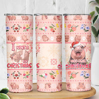 Moodeng Christmas Skinny Tumbler Cute Hippo Holiday with Pastel Floral Festive Vibes - Wonder Print Shop