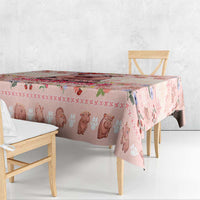 Moodeng Christmas Tablecloth Cute Hippo Holiday with Pastel Floral Festive Vibes - Wonder Print Shop