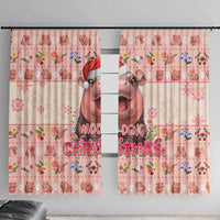 Moodeng Christmas Window Curtain Cute Hippo Holiday with Pastel Floral Festive Vibes - Wonder Print Shop