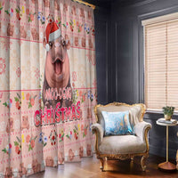 Moodeng Christmas Window Curtain Cute Hippo Holiday with Pastel Floral Festive Vibes - Wonder Print Shop