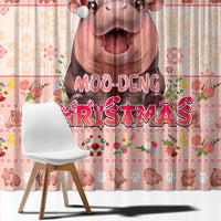 Moodeng Christmas Window Curtain Cute Hippo Holiday with Pastel Floral Festive Vibes - Wonder Print Shop
