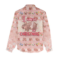 Moodeng Christmas Women Casual Shirt Cute Hippo Holiday with Pastel Floral Festive Vibes - Wonder Print Shop