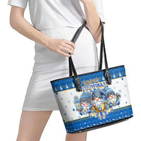 Happy Chrismukkah Leather Tote Bag Gnome Funny Hanukkah Christmas Mashup - Wonder Print Shop