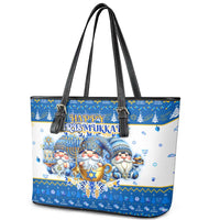 Happy Chrismukkah Leather Tote Bag Gnome Funny Hanukkah Christmas Mashup - Wonder Print Shop
