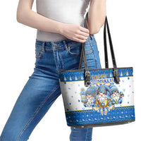 Happy Chrismukkah Leather Tote Bag Gnome Funny Hanukkah Christmas Mashup - Wonder Print Shop