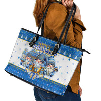 Happy Chrismukkah Leather Tote Bag Gnome Funny Hanukkah Christmas Mashup - Wonder Print Shop
