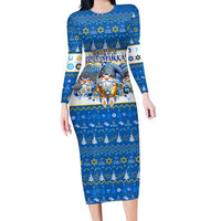 Happy Chrismukkah Long Sleeve Bodycon Dress Gnome Funny Hanukkah Christmas Mashup - Wonder Print Shop