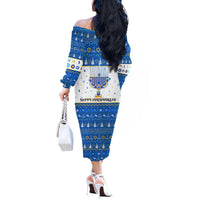 Happy Chrismukkah Off The Shoulder Long Sleeve Dress Gnome Funny Hanukkah Christmas Mashup - Wonder Print Shop