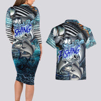 Striped Bass Fishing Couples Matching Long Sleeve Bodycon Dress and Hawaiian Shirt Bold Ocean Angler Design - Wonder Print Shop