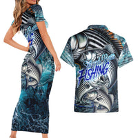Striped Bass Fishing Couples Matching Short Sleeve Bodycon Dress and Hawaiian Shirt Bold Ocean Angler Design - Wonder Print Shop