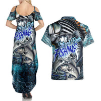 Striped Bass Fishing Couples Matching Summer Maxi Dress and Hawaiian Shirt Bold Ocean Angler Design - Wonder Print Shop