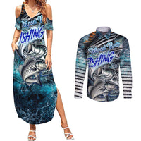 Striped Bass Fishing Couples Matching Summer Maxi Dress and Long Sleeve Button Shirt Bold Ocean Angler Design - Wonder Print Shop