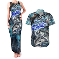 Striped Bass Fishing Couples Matching Tank Maxi Dress and Hawaiian Shirt Bold Ocean Angler Design - Wonder Print Shop