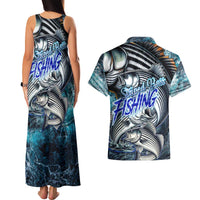 Striped Bass Fishing Couples Matching Tank Maxi Dress and Hawaiian Shirt Bold Ocean Angler Design - Wonder Print Shop