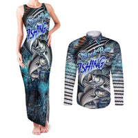 Striped Bass Fishing Couples Matching Tank Maxi Dress and Long Sleeve Button Shirt Bold Ocean Angler Design - Wonder Print Shop