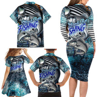 Striped Bass Fishing Family Matching Long Sleeve Bodycon Dress and Hawaiian Shirt Bold Ocean Angler Design - Wonder Print Shop