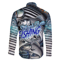 Striped Bass Fishing Family Matching Off The Shoulder Long Sleeve Dress and Hawaiian Shirt Bold Ocean Angler Design - Wonder Print Shop