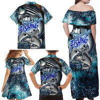 Striped Bass Fishing Family Matching Off Shoulder Maxi Dress and Hawaiian Shirt Bold Ocean Angler Design - Wonder Print Shop