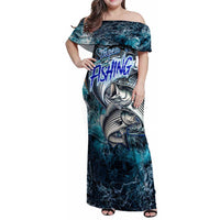 Striped Bass Fishing Family Matching Off Shoulder Maxi Dress and Hawaiian Shirt Bold Ocean Angler Design - Wonder Print Shop