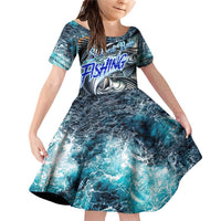 Striped Bass Fishing Family Matching Off Shoulder Short Dress and Hawaiian Shirt Bold Ocean Angler Design - Wonder Print Shop