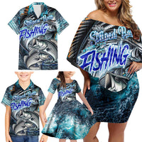Striped Bass Fishing Family Matching Off Shoulder Short Dress and Hawaiian Shirt Bold Ocean Angler Design - Wonder Print Shop