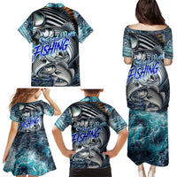 Striped Bass Fishing Family Matching Puletasi and Hawaiian Shirt Bold Ocean Angler Design - Wonder Print Shop